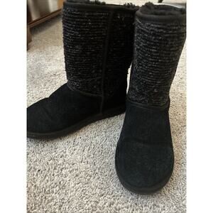 Minnetonka Black Gray Suede Sheepskin Fur Lined Boots 86510 Womens‎ Size 8
